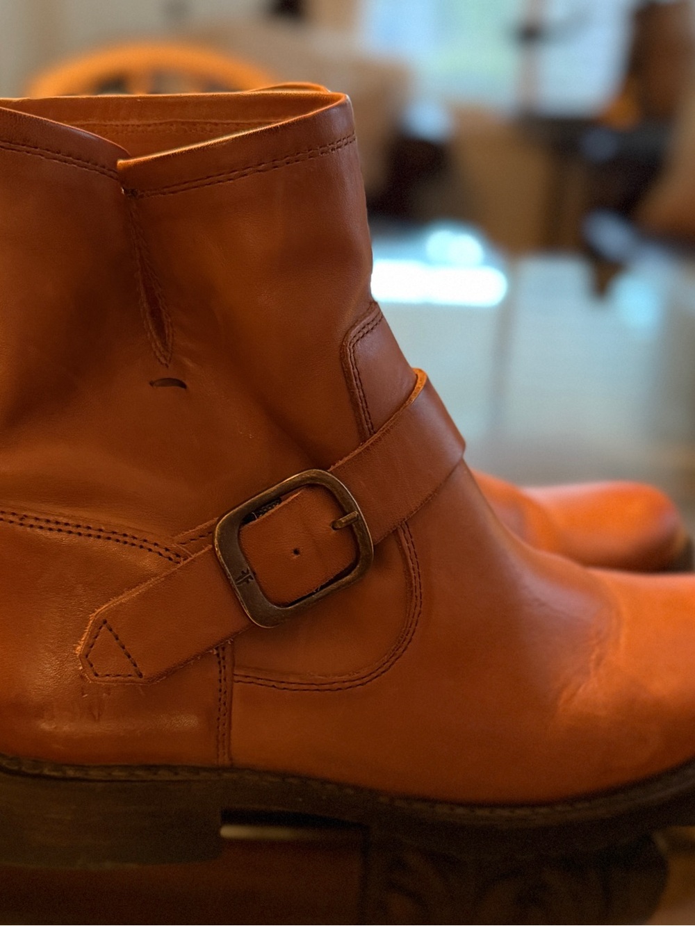 Women's Frye Leather Ankle Boots with Buckle - Tan